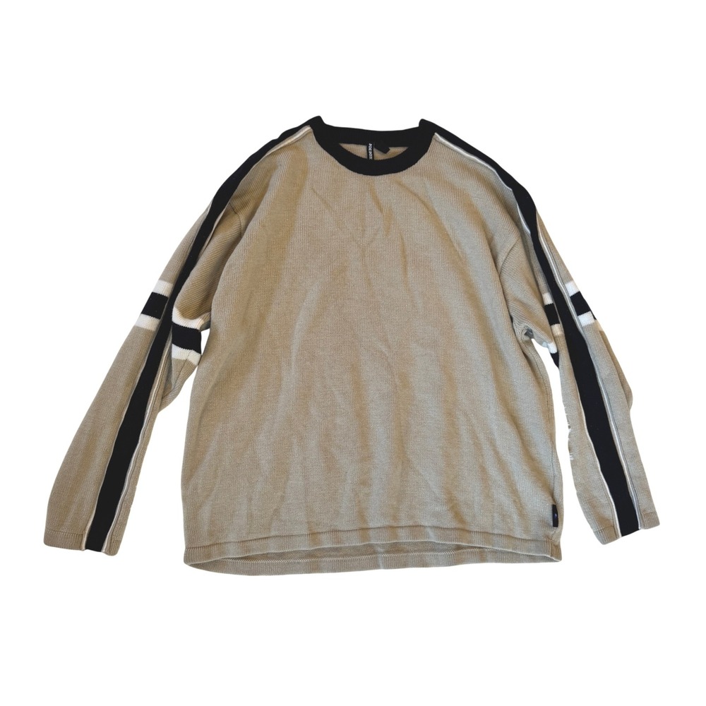 Joe Boxer Sweater Beige Black White Striped Long‎ Sleeve Knit Top Men's XL Retro